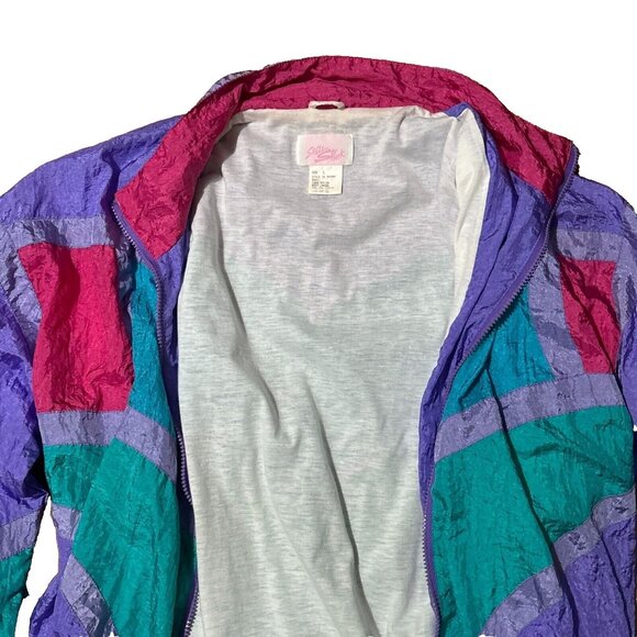 Vtg Nylon Jacket Purple Lined Windbreaker SHELL SHOCK Zip Elastic Waist Large - Picture 3 of 14